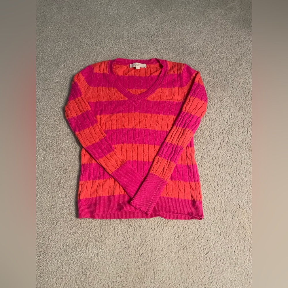 Loft | Sweater | Pink and Orange Stripes | Small